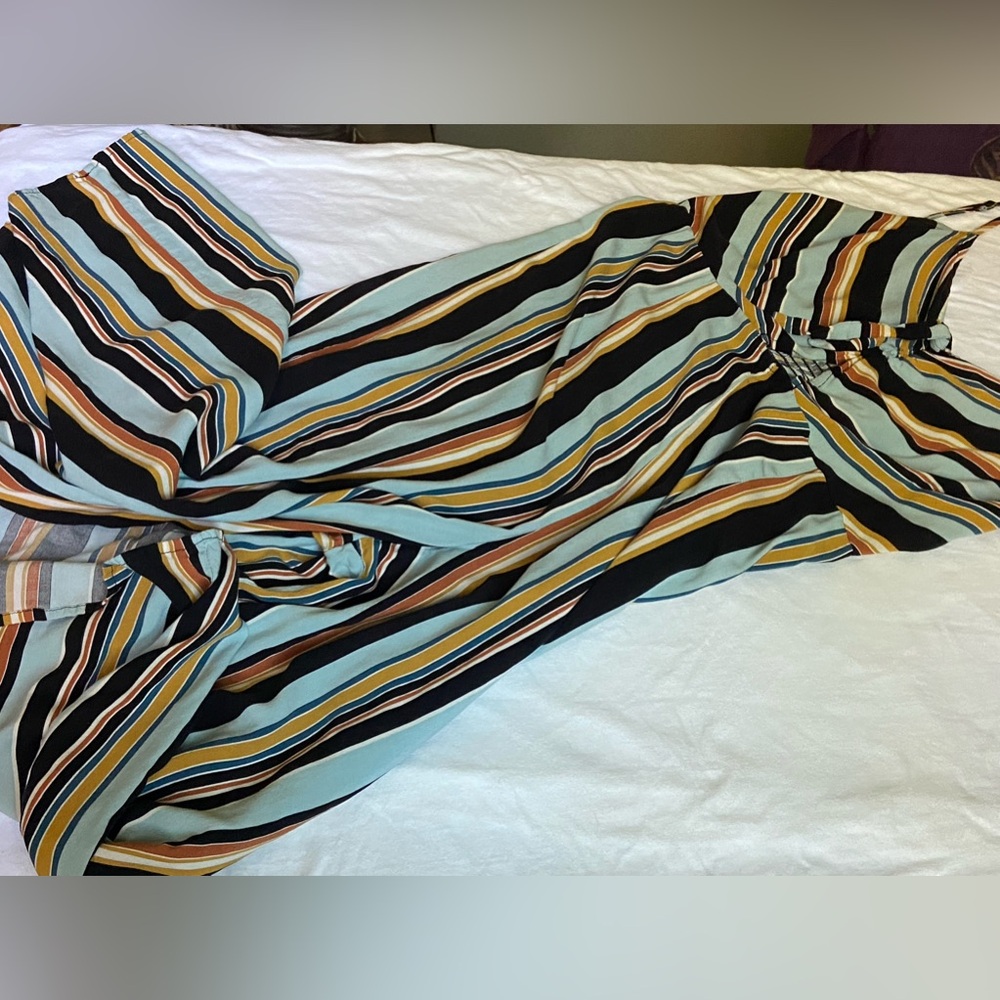 28” waist Navena Rae jumper striped blue rayon smocking on back long